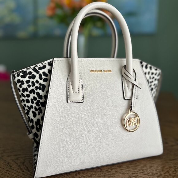 NWT!New! Avril Small Leather and Cheetah Print Calf Hair Satchel -White Cheetah - Picture 2 of 11